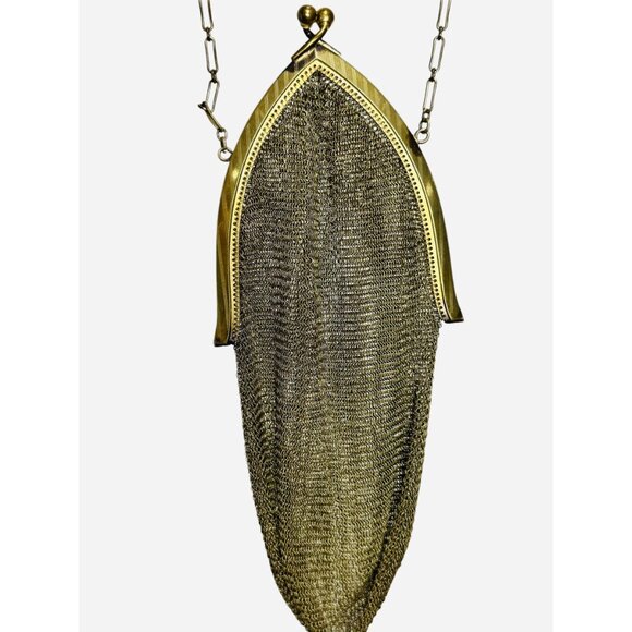 1920s gold Whiting and Davis soldered mesh purse with tassel and etched frame - Picture 2 of 10